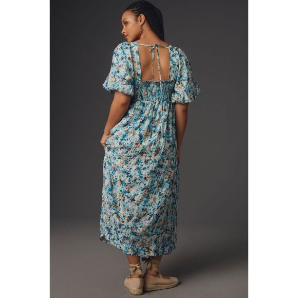 By Anthropologie Short-Sleeve Smocked Babydoll Midi Dress Size XL B32 - Picture 5 of 11